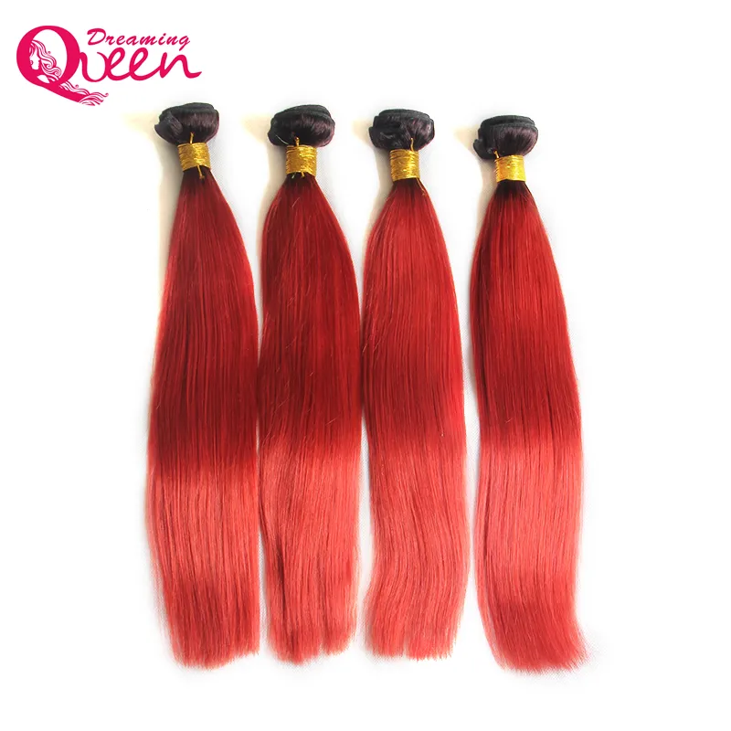 T1B Red Color Ombre Brasilianer Straight Human Hair Extension Brazilian Ombre Jungfrau Humanes Haar 3 Stcs Ombre Haarweber Verlängerung