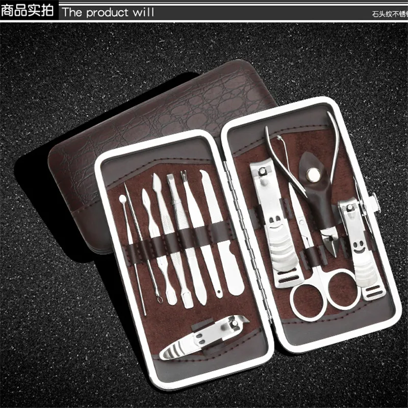 12pcs Stainless steel clippers scissors nail manicure tool big nail clipper nail pick dirt tool dead skin shovel earwax spoon gift sets