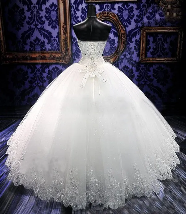 Abito da sposa con cristalli scintillanti Abito da sposa Sweetheart senza maniche Paillettes Tulle Appliques in pizzo Abiti da sposa a figura intera con corsetto sul retro