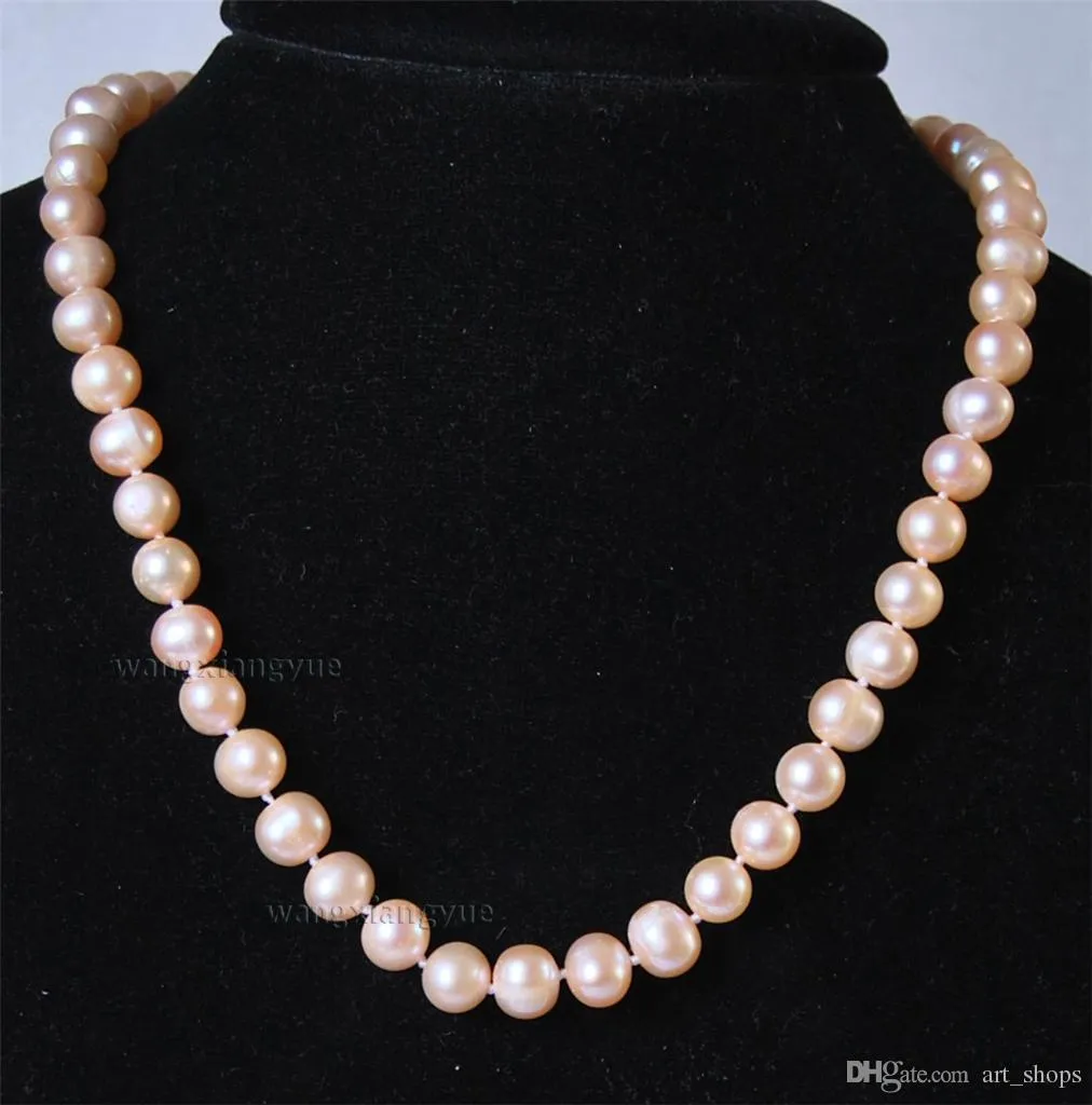 Details over Long 18 "8-9mm Real Natural Pink Akoya Gekweekte Parel Sieraden Ketting