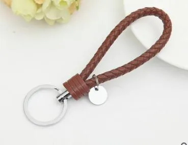 wholesale Keychains colorful PU leather braided keychain KeyRing Cute Promotion Gifts keyrings