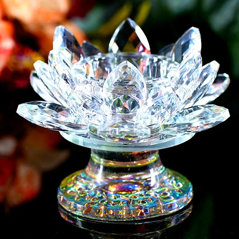 9 * 11 cm Kryształ Lotus Świecznik Uchwyt Masło Lampy Uchwyt Kryształowy Świeca Stół Dekoracja Pamiątki Craft Prezent Buddyzm Materiały