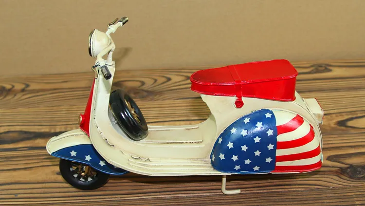 Tinplate Motorcycle Model Toy, Classic Handcrafted Work of Art, American Stars and Stripes, Kid' Birthday Party Gift, Collecting, Decoration