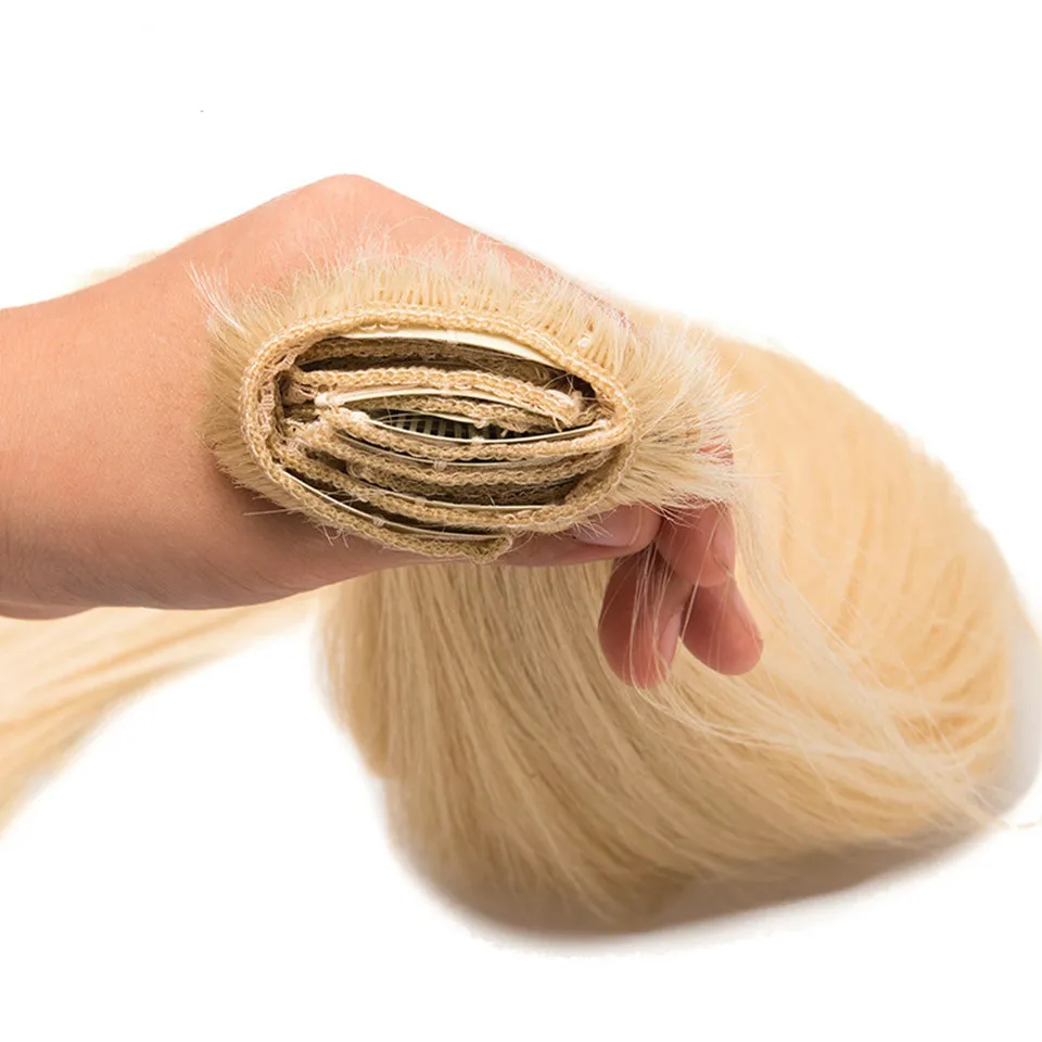 Color #613 / Malaysian Virgin Hair Straight Clip In Human Hair Extensions Full Head 180g Platinum Blonde Remy Human Hair Clip In