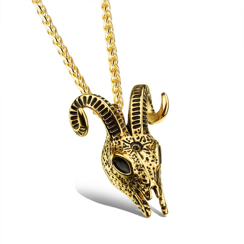 Vintage Goat Head Necklace & Pendant Gold/Silver Color Long Chain Stainless Steel Animal Charm Necklace Pendant Jewelry wholesale