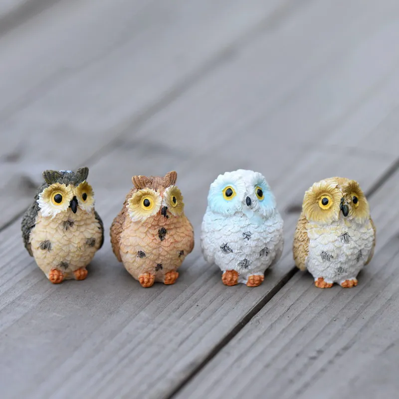 4 stil uggla fåglar djur hantverk gåvor mikro mini fairy trädgård miniatyrer figurer action figur leksaker prydnad terrarium