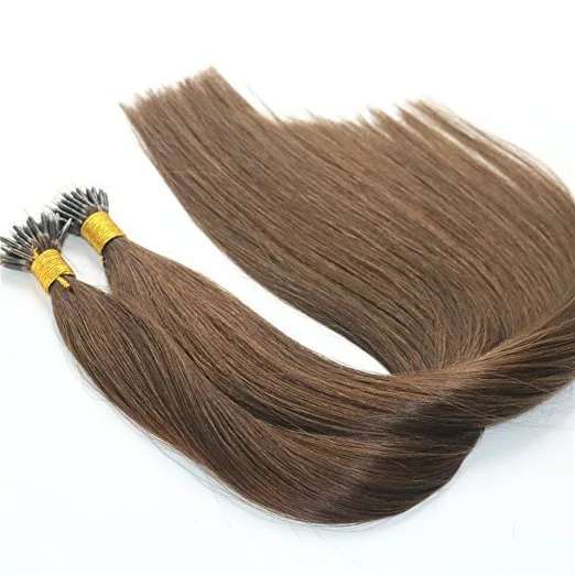 1g / str 100g Keratina Extensiones de Cabello Humano con Anillos Nano # marrón Nano Anillo Loop Remy Extensiones de Cabello