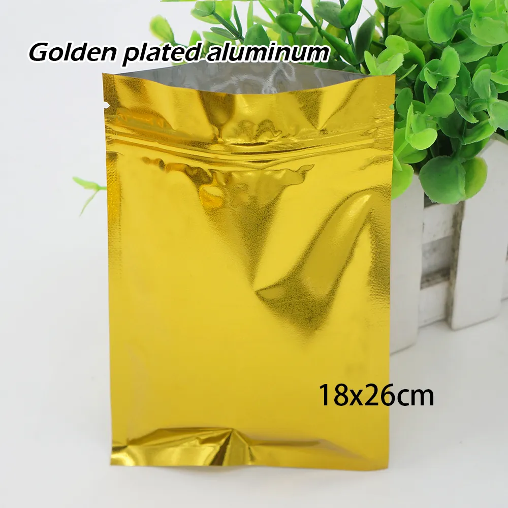 18 * 26 cm Borsa sedicente opaca dorata Borsa in alluminio Custodia per cellulare Borse per ornamenti alimentari Spot 100 / confezione