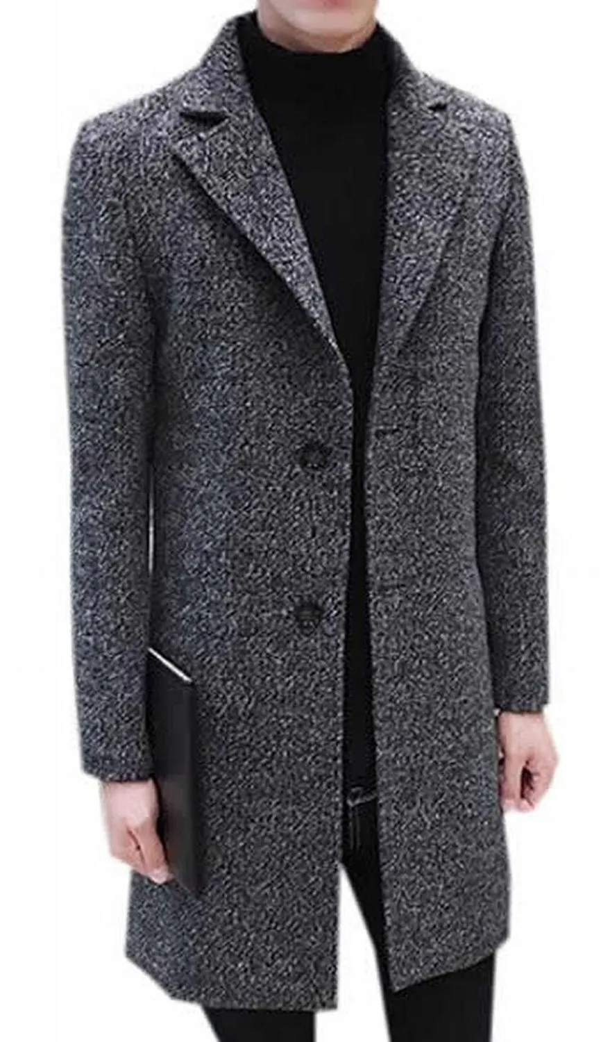 Partihandel-MLG MENS CONCISSE LAPEL MID-LONG PeaCeat Slim Overcoat