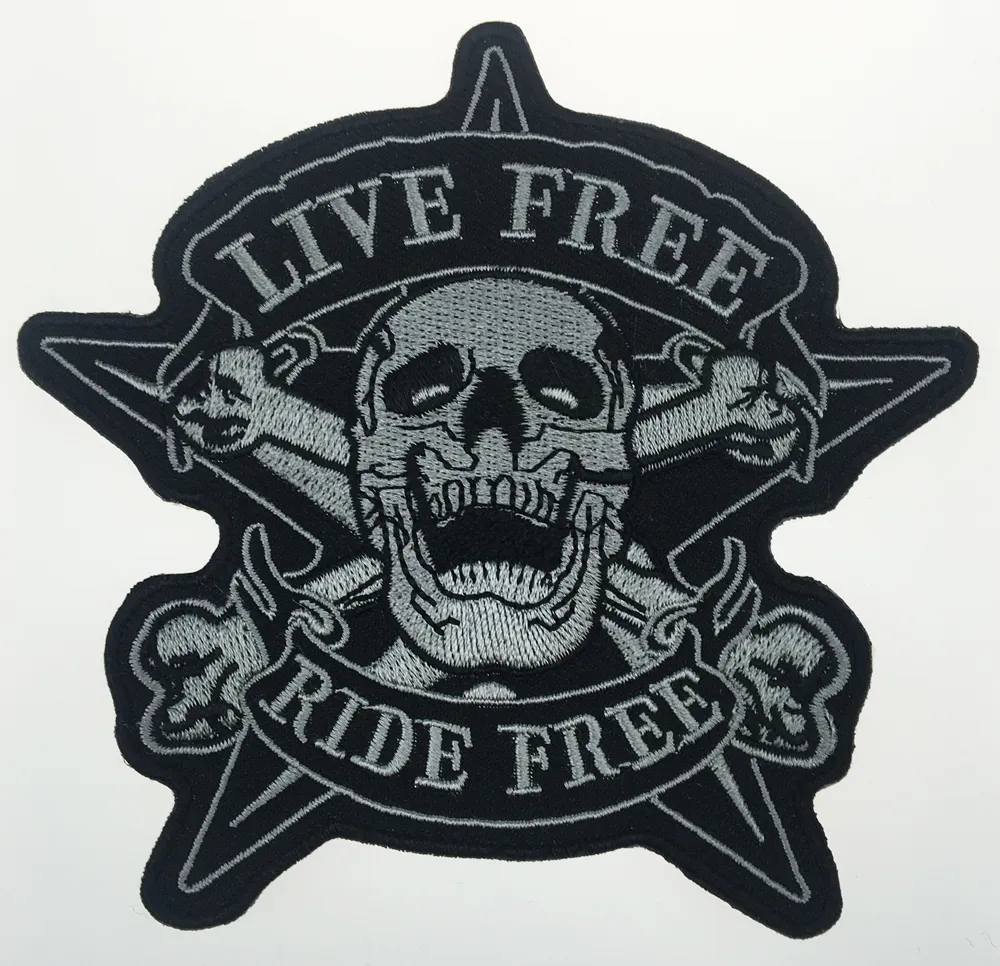 Embroidered Skull Motorcycle Vest Back Patch - Live Free Ride Free ...