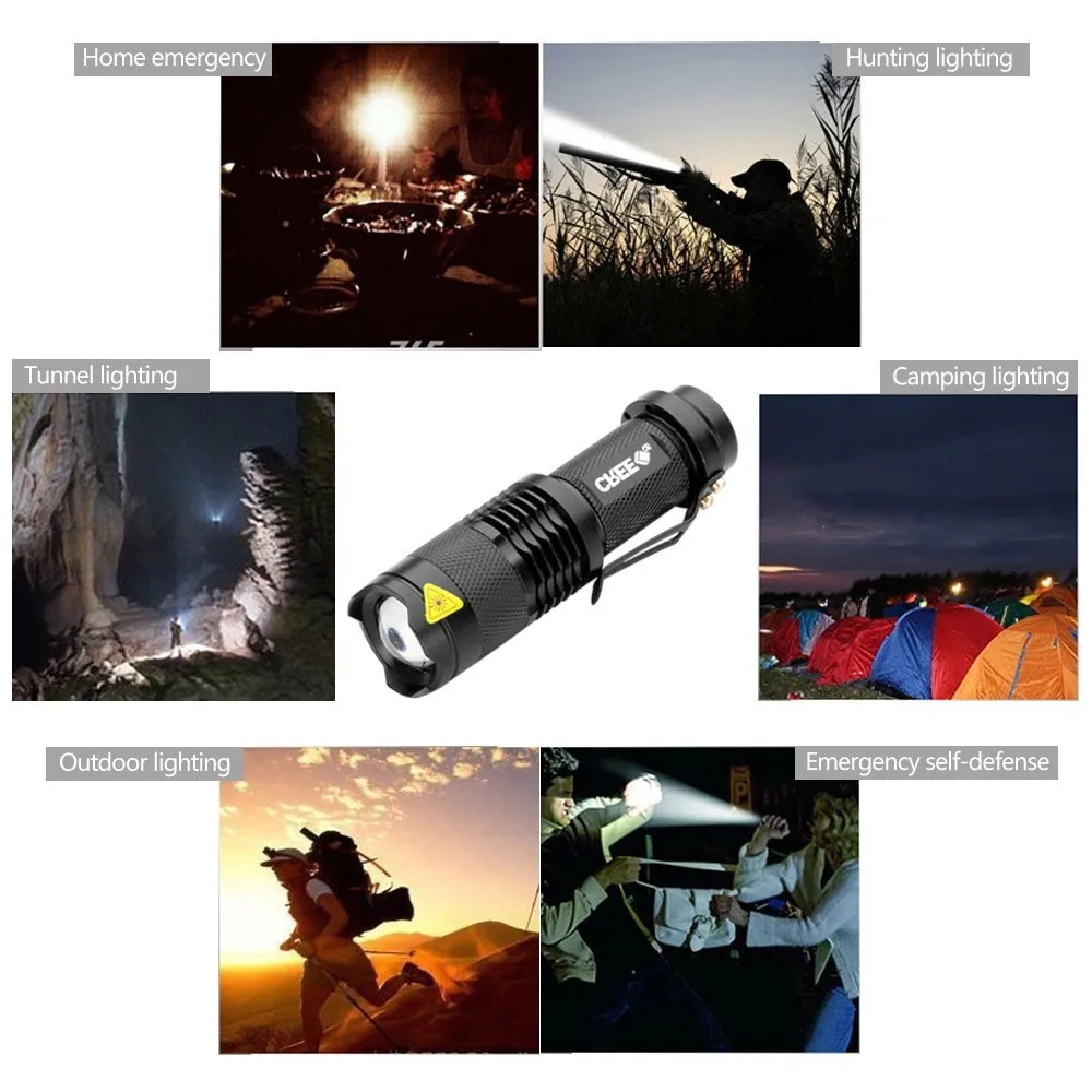 7W 300LM SK-68 3 Modes Mini Q5 LED Zaklamp Zaklamp Tactische Lamp Verstelbare Focus Zoomable Light