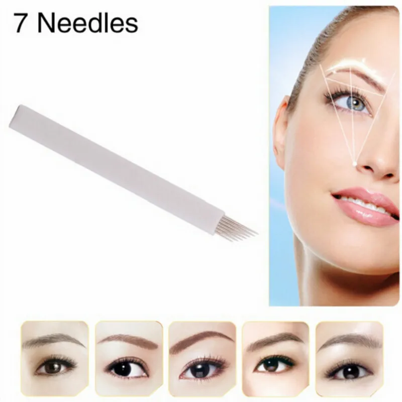 200PCS 7 Needle Eyebrow Tattoo Blades för 3D Broderi Manual MicroBlading Pen Permanent Makeup Gratis frakt