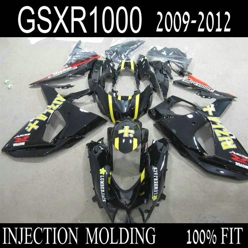 Enjeksiyon Moto Parçaları Suzuki GSXR1000 09 10 11 12 Black Fairing Kit GSXR 1000 2009-2012 IT34