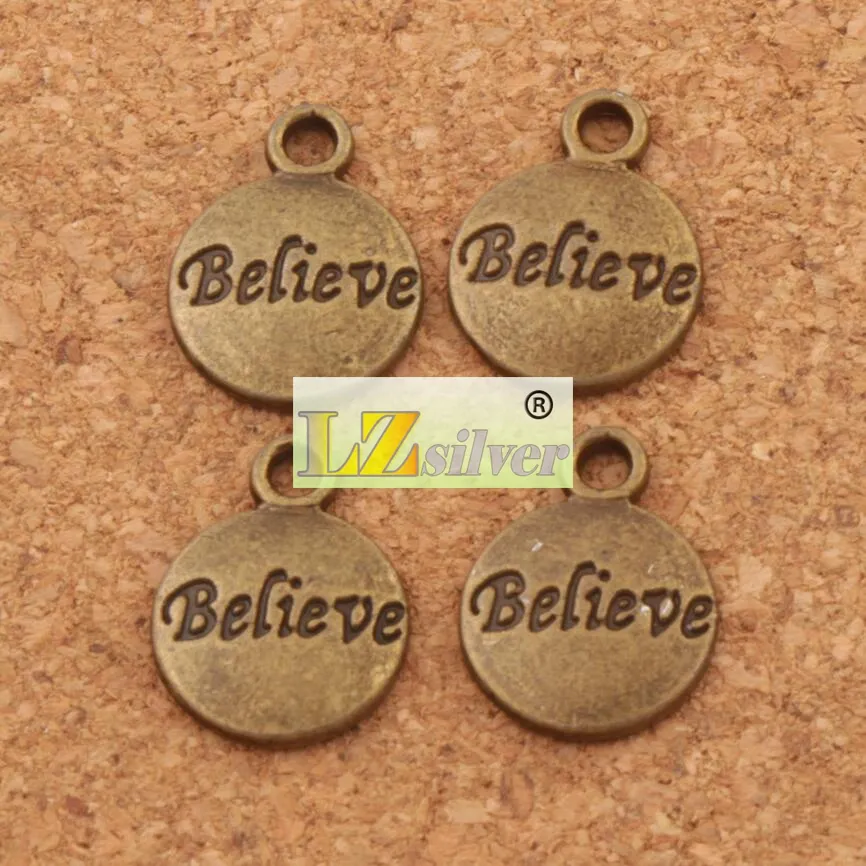 Believe runde Spacer-Charm-Perlen, 300 Stück/Los, 15,4 x 11,8 mm, antikes Silber/Gold/Bronze, Anhänger, Schmuck, DIY, L350 LZsilver