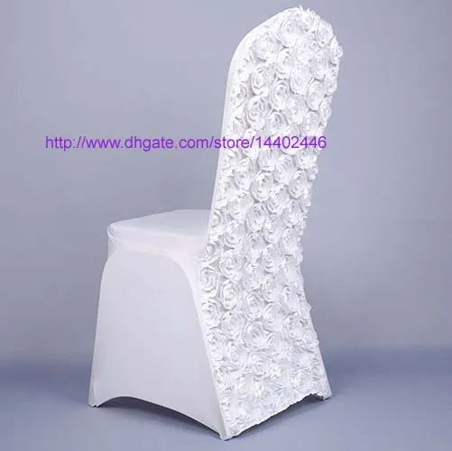 NEW Red Rose Satin And spandex Rosette Back chair cover white spandex Dining Renovation Chair Covers For Wedding