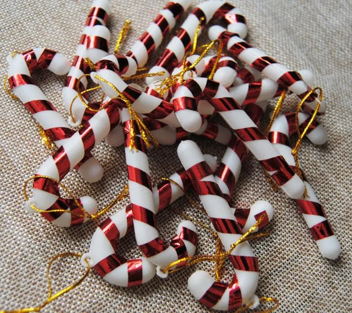 Xmas Candy Cane Ornament Julgran Pendant Drop Ornaments Dekorationer Mini Stripe Cane Stick Craft Blank Decor Gold Silver Red