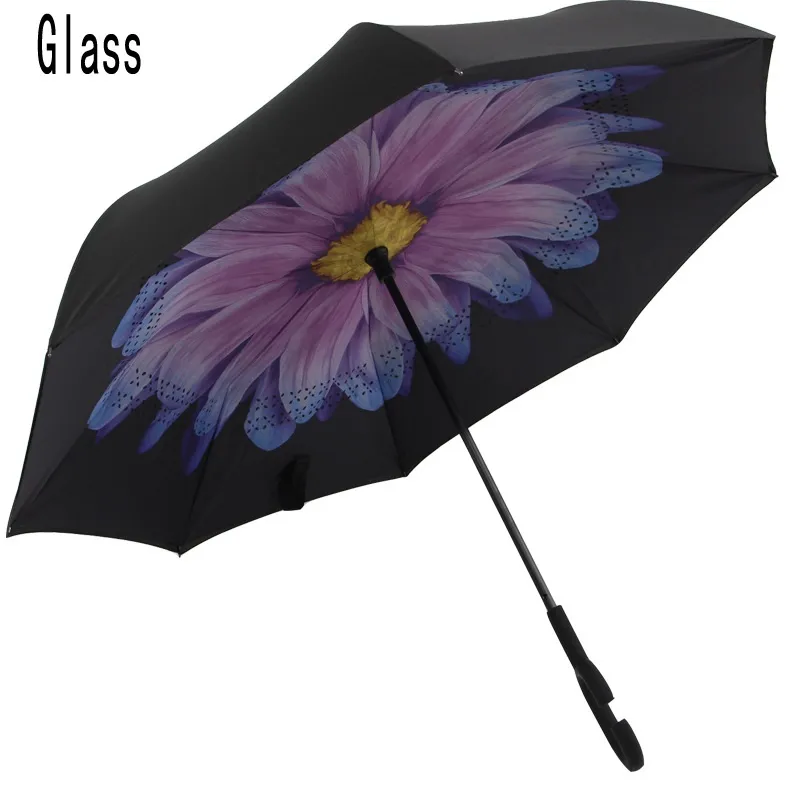 Self Standing Inside Out Inverted Umbrellas Double Layer Reverse Rainy Sunny Umbrella with C Handle wa3233