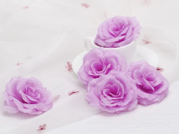 Högkvalitativ 8cm Artificiell Silk Rose Flower Head for Wedding Home Decoration R FH91702