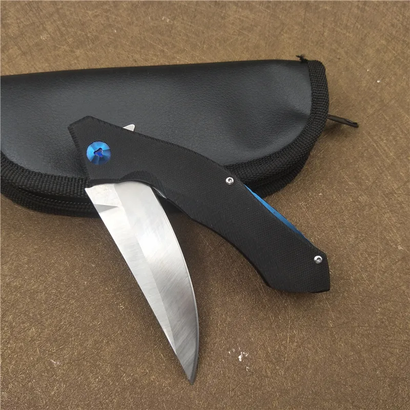 Couteaux à lame D2 KESIWO couteau pliant lune bleue couteau de survie tactique en plein air utilitaire outil à main de camping avec sac en cuir de qualité supérieure