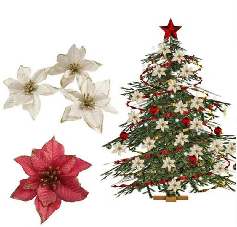 13 см 5.11 "6 цветов мигающий пуансеттия Рождественская елка украшения искусственного рождественской елки украшения, оформление вечеринка поставляет до124