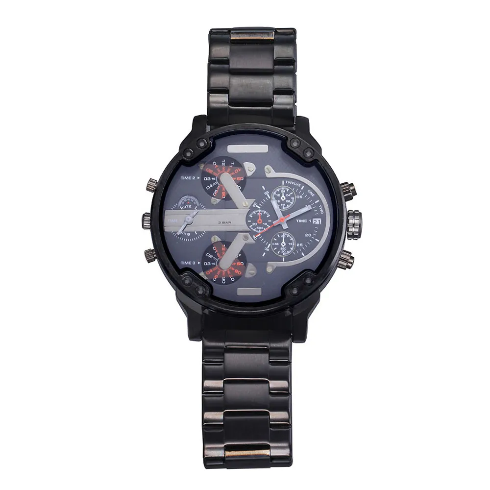 Modemarke Herren-Armbanduhr mit großem Gehäuse und mehreren Zifferblättern, Edelstahlband, Datums-Quarz-Armbanduhr 7315