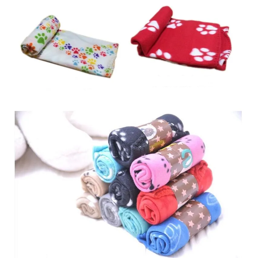 Söt Pet Dog Cat Blanket Paw Prints Soft Warm Fleece Bed Case Pet Kennels Mat Pet Sleeping Bed Pad