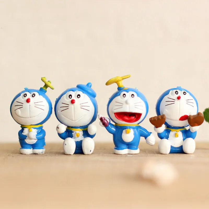 4 pçs / set gato doraemon figurine decoração jardim mini fada jardim animais estátua miniatura musgo micro paisagem ornamentos resina