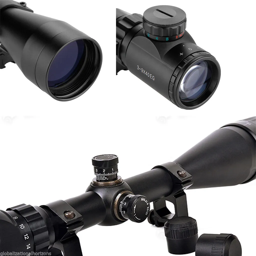 3-9x40 Np. Redgreen Iluminowany karabin Air Optics Sniper Scope Sight W / Mount Pair