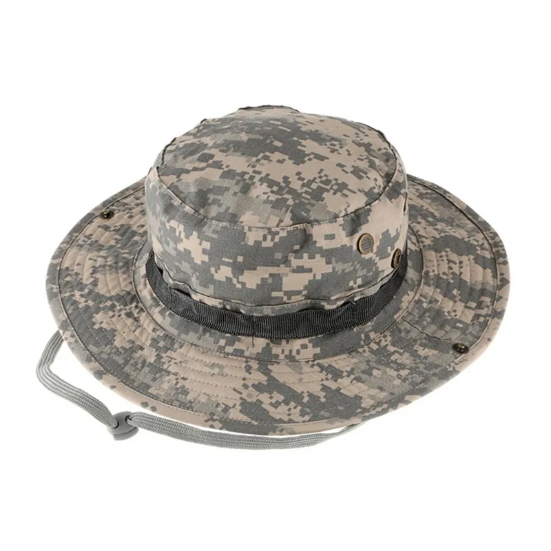 Askeri Kamuflaj Gizli Jungle Avcı Şapkası Geniş Mızrak Erkekler Kepçeler Kova Şapkası Açık Güneş geçirmez Şapka Kamp Yürüyüş Kafası Giyim 2848676
