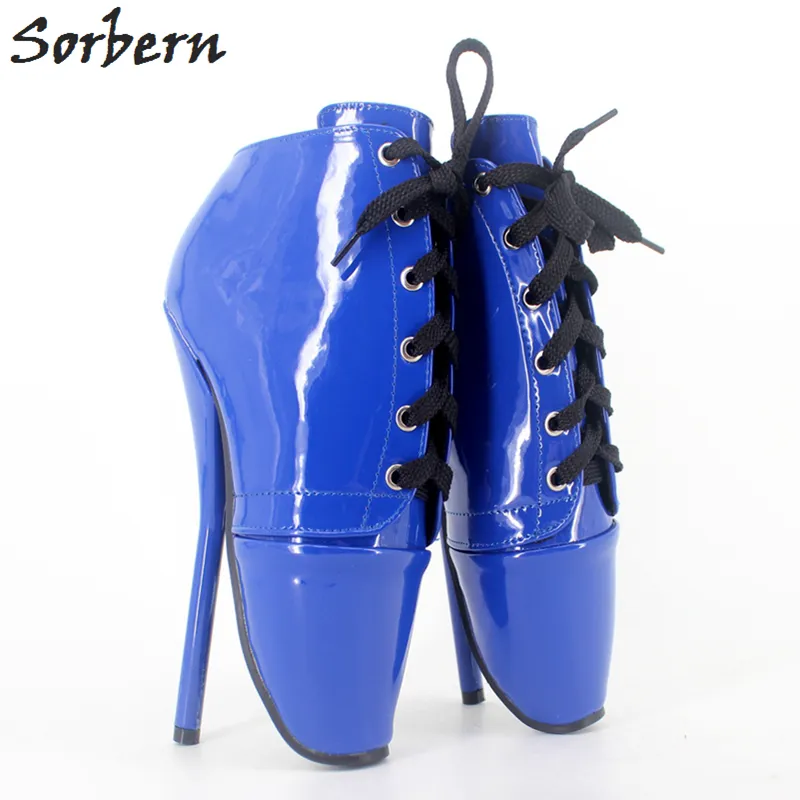 Модные сексуальные ботинки на лодыжке 7 дюймов на каблуке черные патентные балетные туфли сексуальные фетиш -балетные сапоги на щиколотке