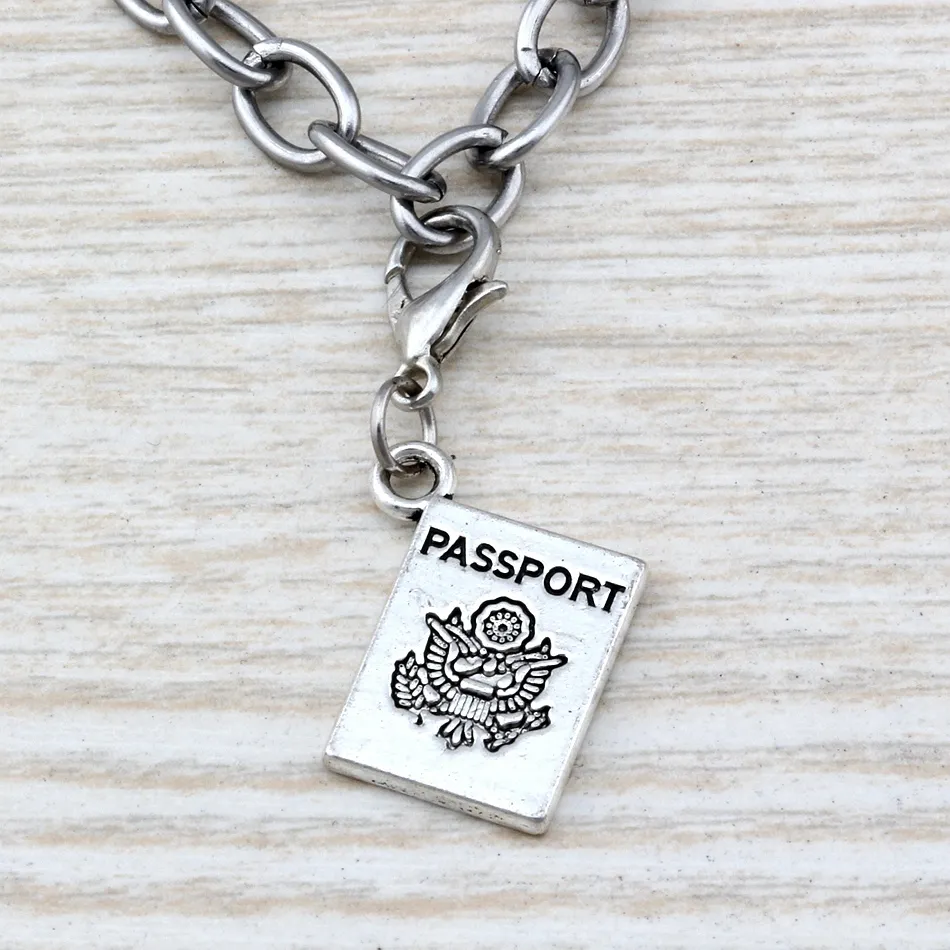 MIC ./ Dangle Ancient silver Alloy Passport Charm With lobster clasp Fit Charm Bracelets DIY Jewelry 15x36mm A-111b