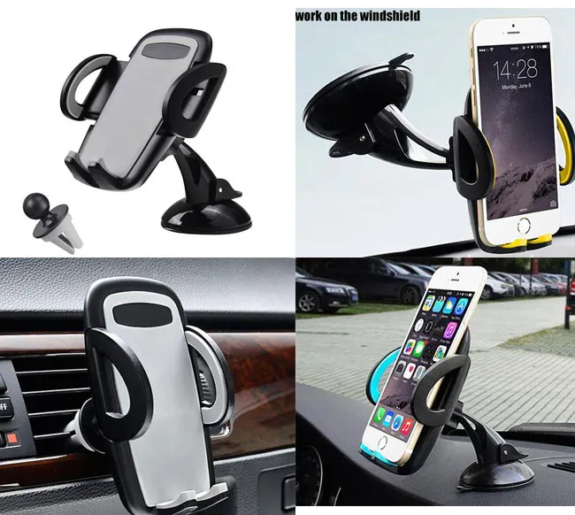 2 in 1 Car Air Vent Cruscotto Parabrezza Supporto per telefono Supporto universale per smartphone Culla 360 Rotazione compatibile con iPhone SamSung HTC