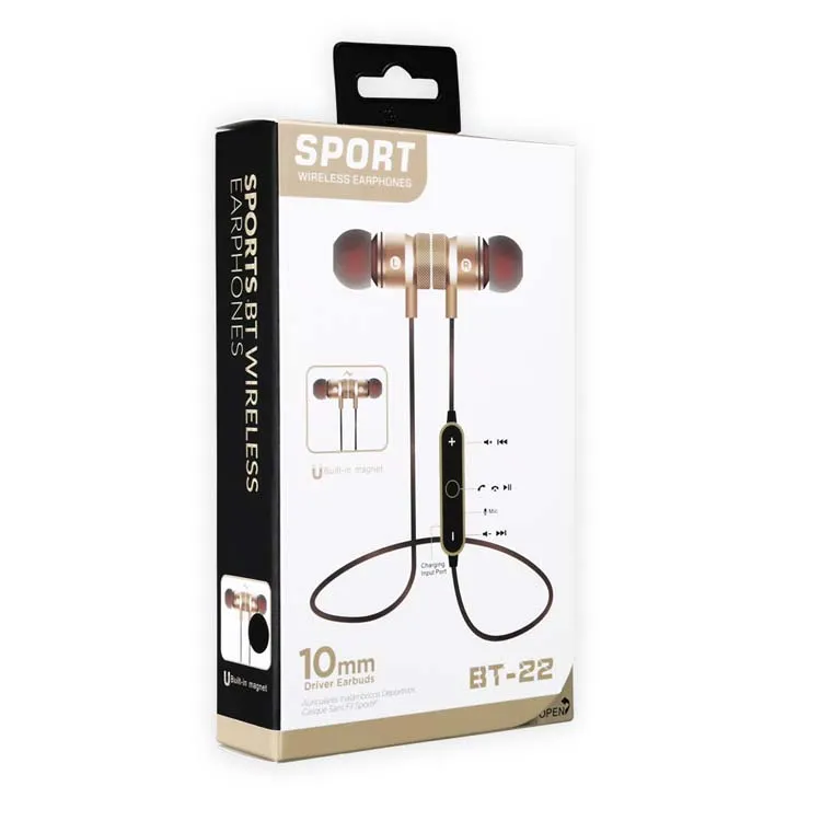 Auricolare stereo wireless BT22 Gli auricolari sportivi Bluetooth 4.1 BT-22 supportano qualsiasi telefono cellulare con dispositivo Bluetooth nella confezione al dettaglio.