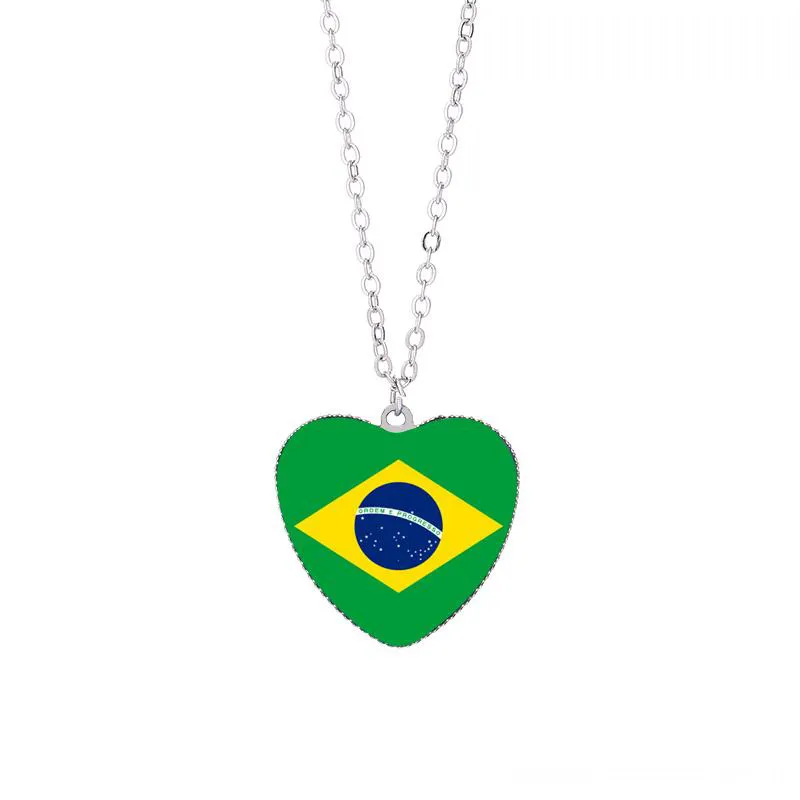 Brasil país bandeira pingente colares 25 mm coração cabochão de vidro argentina barbados equador bandeiras festival mulheres de jóias por atacado