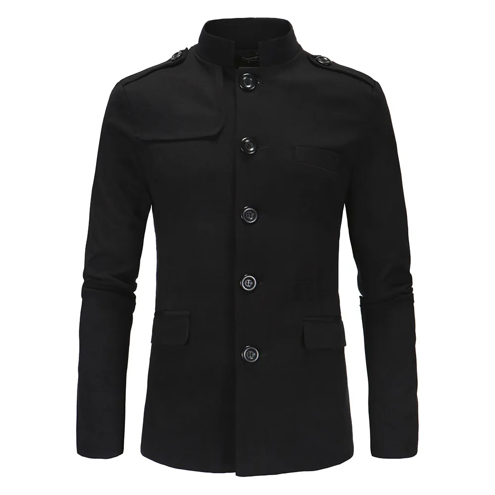 New Arrivals Winter Men Casual Stand Collar Chiński garnitur tunika Blazer Kurtki Czarny Single Breasted Slim Kurtka i Płaszcz M-2XL