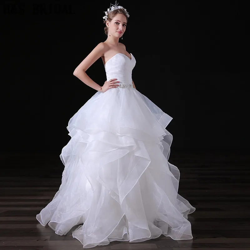 Sweetheart Diamonds Organza Wedding Dresses Charming White Tiered Cheap Custom Made Real Image Bridal Bowns A0296626847