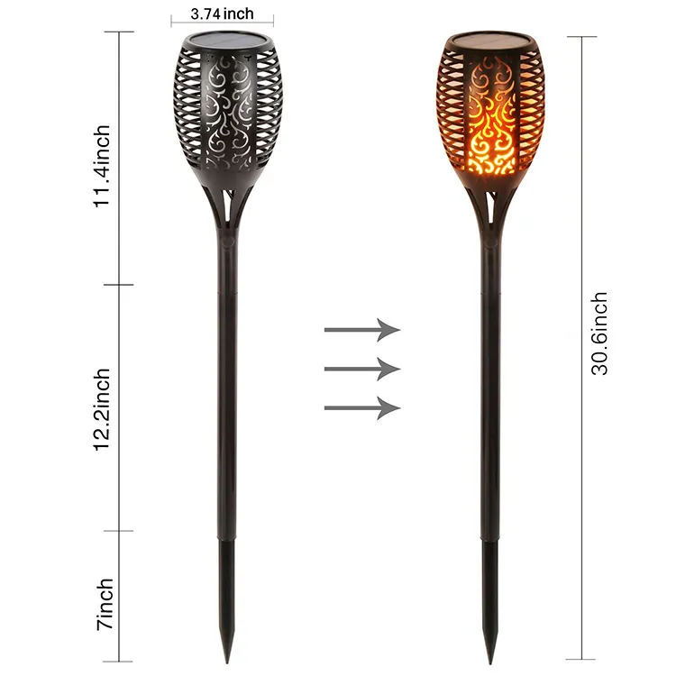 Flameless 야외 태양 토치 램프 가든 밝은 노란색 색 96led 공원 거리 풍경 장식 조명