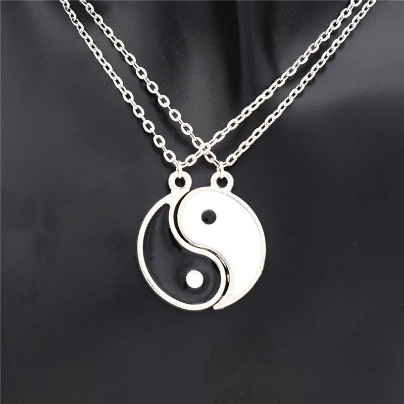 Gros-1Paire Romantique Émail Noir et Blanc Meilleur Ami Tai Chi Pendentifs BFF Yin Yang Collier Amant Amant Couples Cadeau De Noël