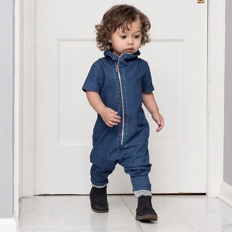 Mode zomer romper baby kleding voor baby blauwe denim jumpsuit peuter jongens overalls voor meisjes korte mouw dunne casual jeans