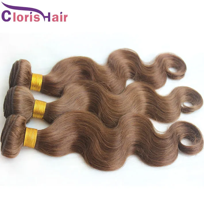 Vente de dédouanement mixte 3 pièces vague de corps malaisien vierge humain coiffure bundles # 4 brun foncé wavy wavy trétère naturel wave fullwave coudre en extensions