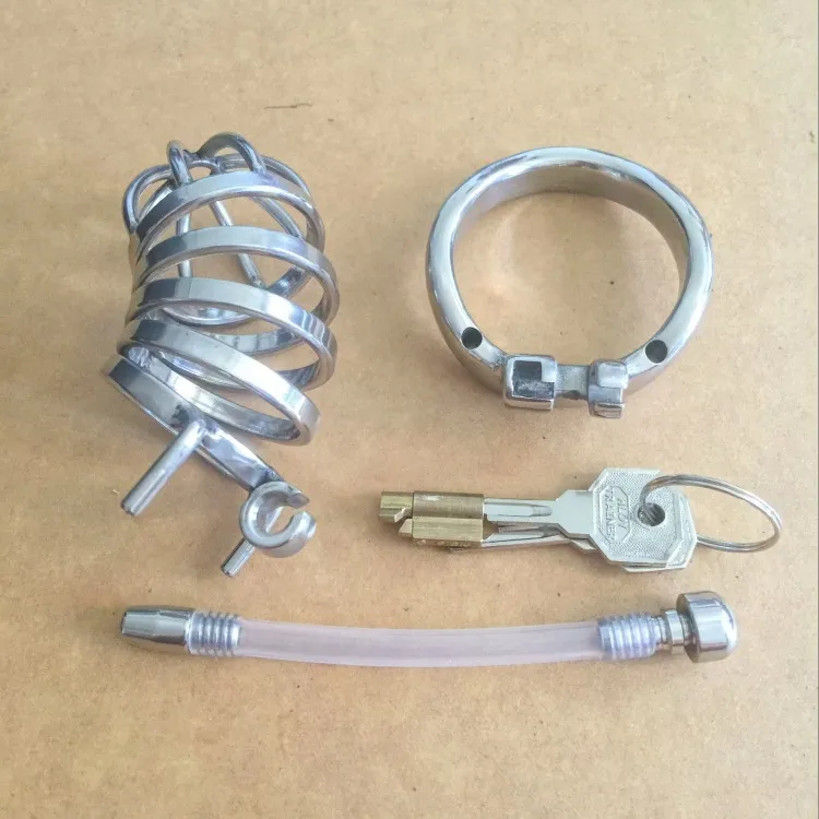 Male Chastity Cock Cage Sex Penis Lock Antion-Erection Device med avtagbar uretral Sounding Cateter Sex Toys Bondage Chastity Device