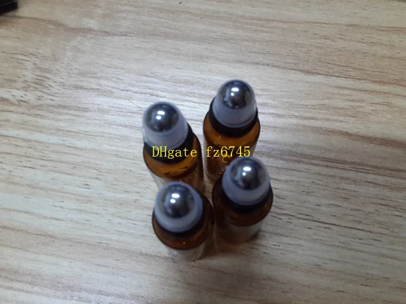 5ML MINI ROLL ON Amber GLASS BOTTLES ESSENTIAL OIL Steel Metal Roller Ball Fragrance Perfume bottle