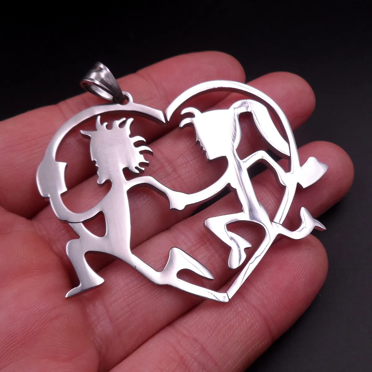 silver ICP Jewelry large Stainless Steel craziness Hatchetman Hatchet women Juggalette Heart Pendant with 3mm 30 inch box chain Necklace