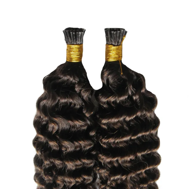 4 Marron foncé I Tip Extensions Hair Deep Curly Brésilien Virgin Hair Fusion 100gstands Kératine Human Hair Extension 2924589