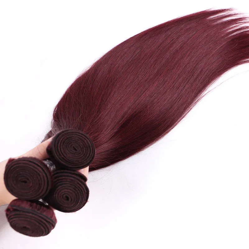 Elibess rakt jungfru hår burgundy mänskligt hårväv 3 buntar 99j 50gpiece brasilianska hårbrazilianska vinröd buntar väver hum6391417