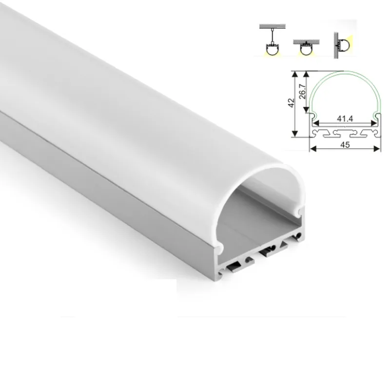 50 x 1m Sats / Lot Round Form Aluminiumprofil LED Strip Light och Semi Circle Aluminium Channel för tak eller Inbyggd vägglampor