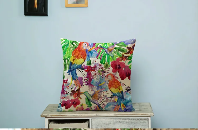 цветы птица декоративной подушка творческого дома мебель подушка с двойными бортами печати белья хлопка бросить подушку случай 17.7x17.7inch