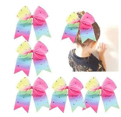 VENDITA CALDA da 7.5 pollici Boutique Bling arcobaleno arcobaleno arco, softball cheer arco ponytail titolare, solido nastro capelli arco cravatta per le ragazze 10 pz