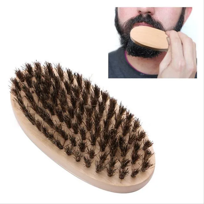 The Wild Boar Bristle Brush Brush Elliptic Beard for Men Were Men Boar Hair Brush Beard Mustache Military Round Wood Handle Bristles