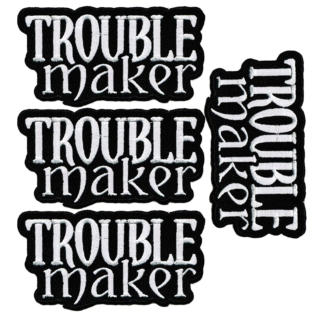 Anpassad Billiga Lågt Pris Med Trouble Maker Patch Broderad Rebel Iron-On Farlig Logo Gratis Frakt